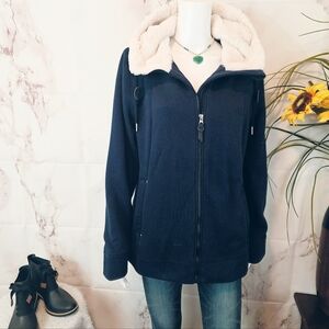 1 Madison Expedition Heritage Collection Navy Blue Fleece With Cream Fur Hood L